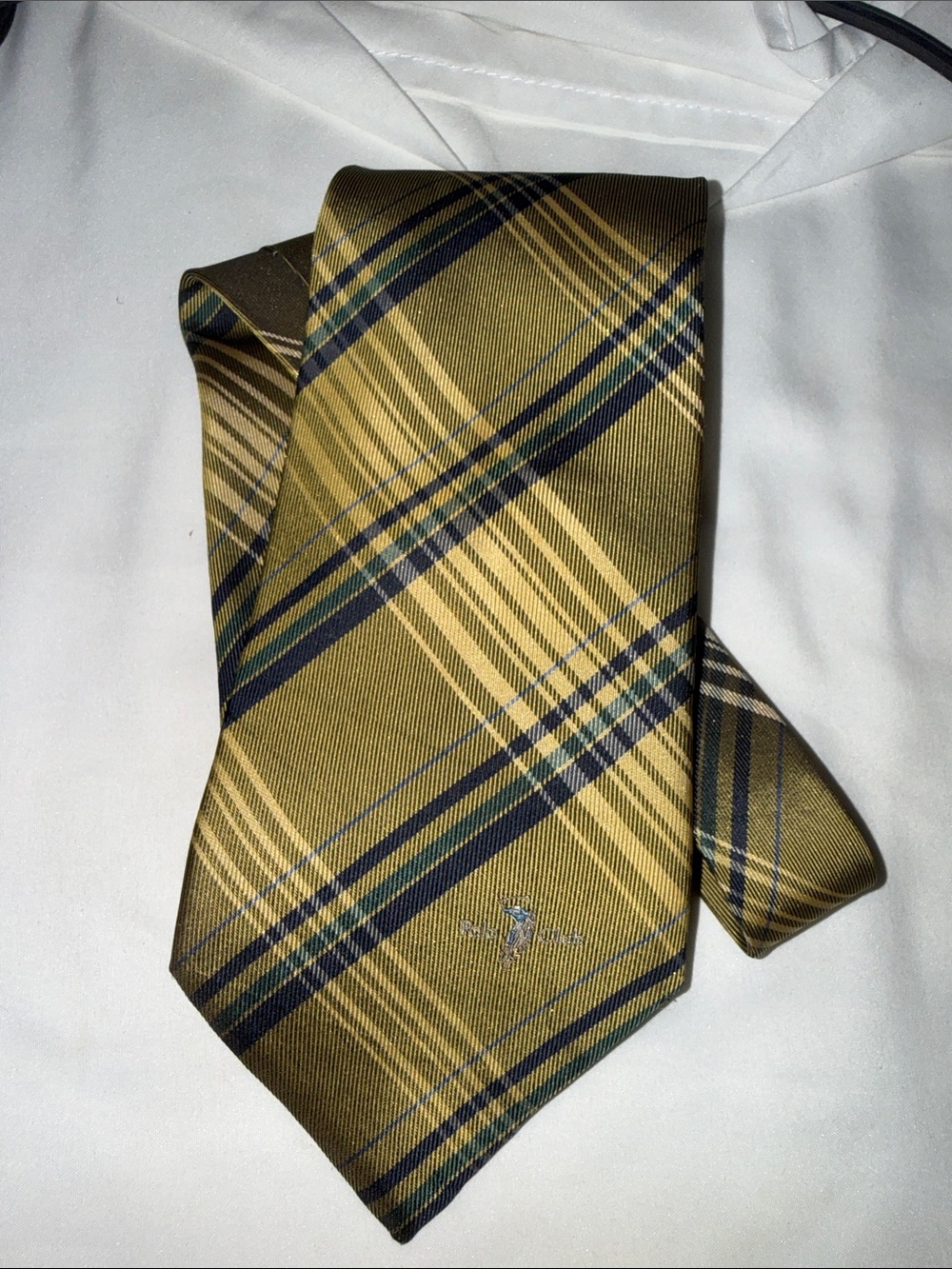 Polo by Ralph Lauren Olive Green and Navy Plaid Silk Tie